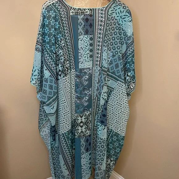 Bohemian Teal/Blue Lightweight Kimono Angel Sleeves With Slide Slits ONE SIZE - Picture 7 of 9